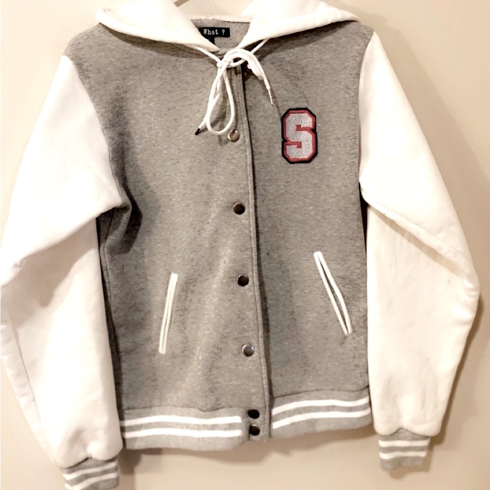 Grey & White Unisex S Letterman Jacket Small